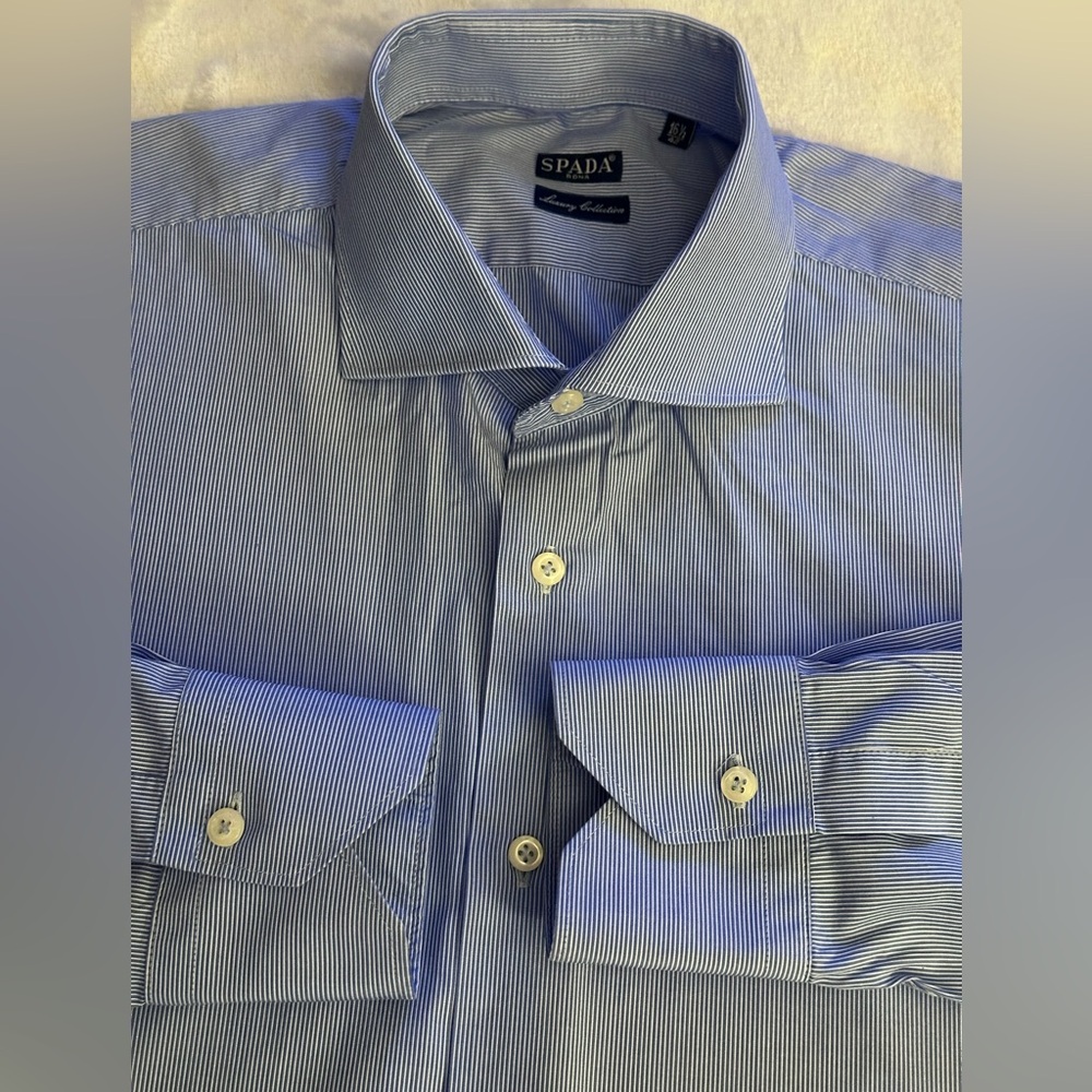 SPADA Roma Luxury Collection Blue White Stripes Men's Dress Shirt Size16.5-42